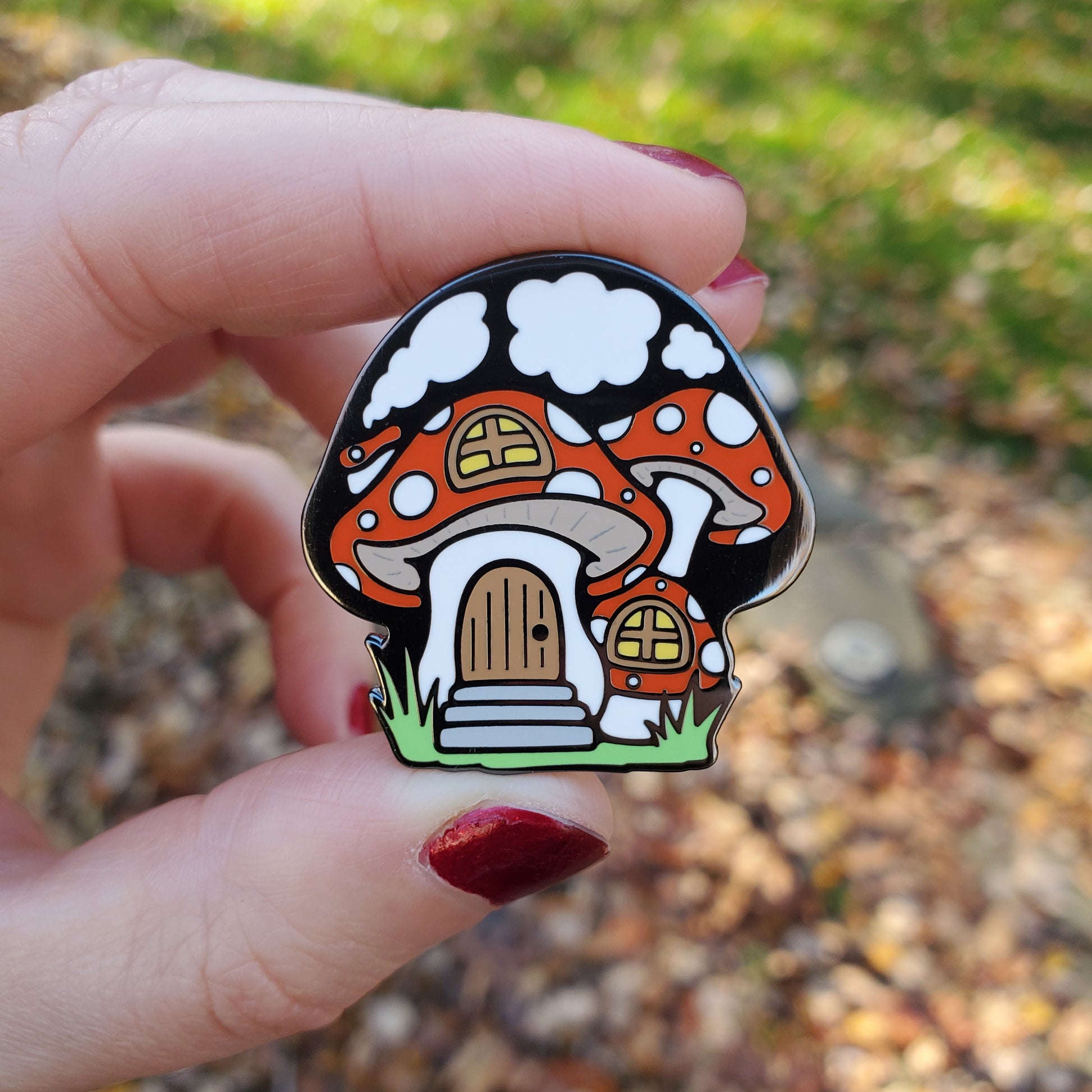 Mushroom House Enamel Pin - Kolorspun Enamel Pins