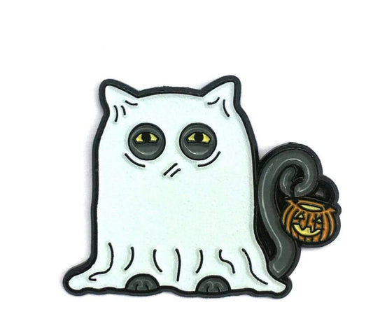 Ghost Cat Fridge Magnet - Kolorspun Enamel Pins