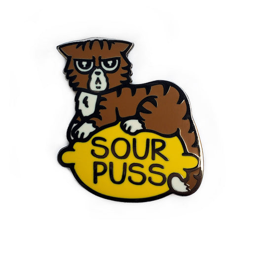 Sourpuss Cat Needle Minder - Kolorspun Enamel Pins