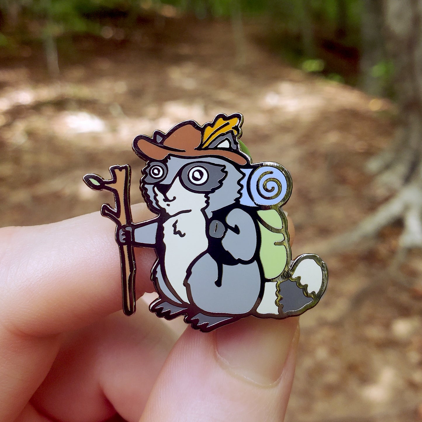 Raccoon Hiker Pin - Kolorspun Enamel Pins