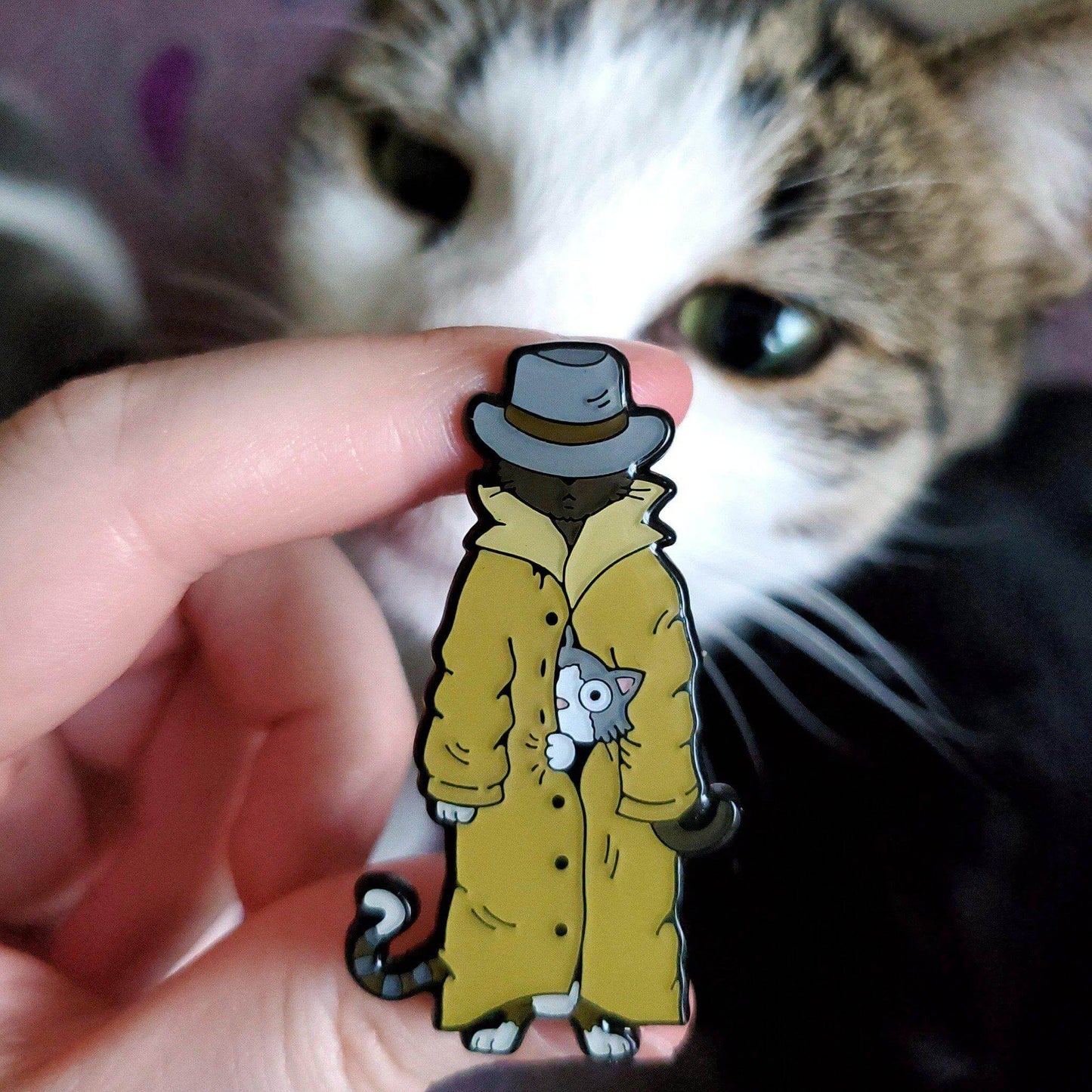 3 Cats in a Trench Coat Pin - Kolorspun Enamel Pins