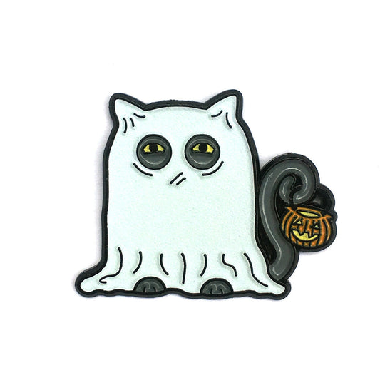Glowing Ghost Cat Needle Minder - Kolorspun Enamel Pins